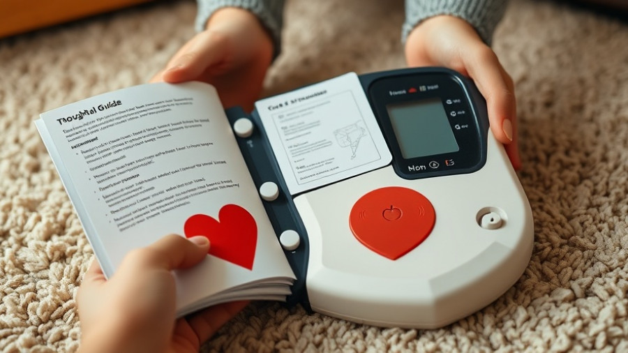 Portable heart defibrillator with user guide, demonstrating cost-effectiveness for home use.