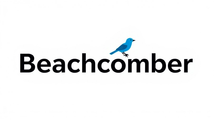Minimalistic Beachcomber logo design with blue bird accent.