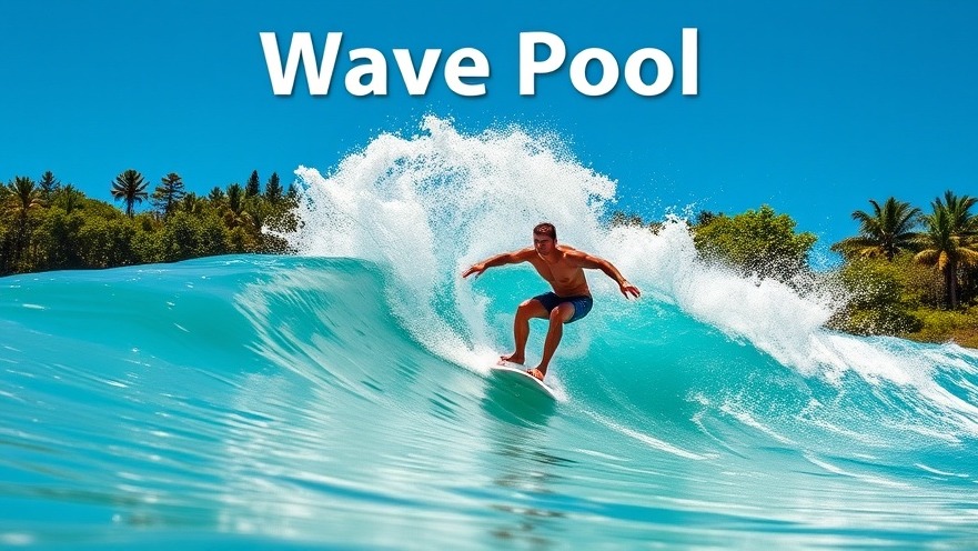 Enthusiastic surfer riding a wave in a vibrant wave pool, showcasing surfing technology innovations.
