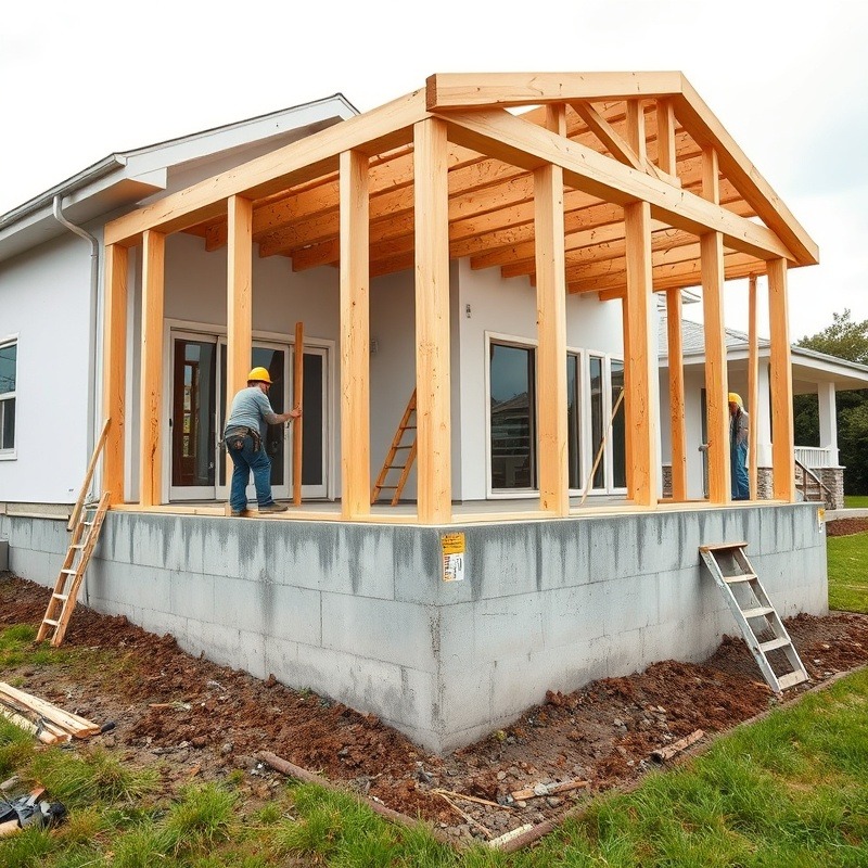 Two workers constructing a smart foundation with wooden framing.