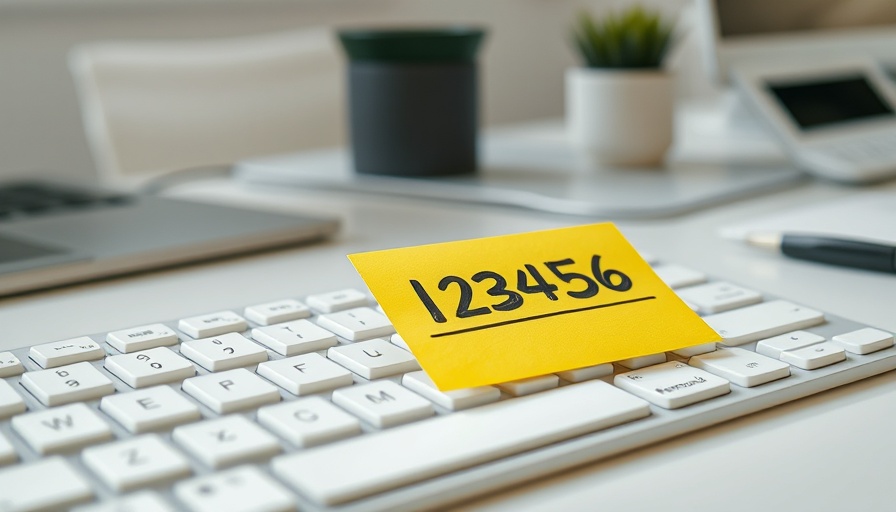 Sticky note password on keyboard illustrating home network security risk.