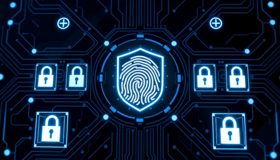 Cybersecurity interface with fingerprint and padlocks, high-tech design.