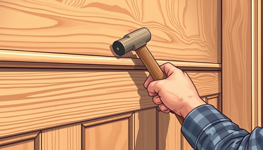 Illustration of wainscots installation with hands and hammer.