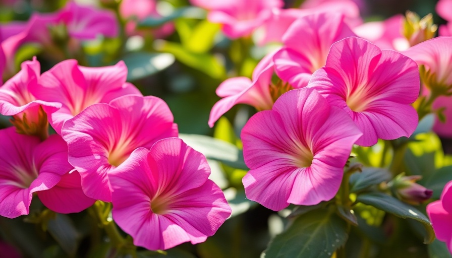 Vibrant pink petunias blooming in a lush garden, Growing Petunias