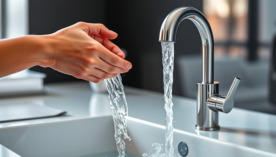 Hands adjusting a modern WaterSense faucet in a kitchen sink.