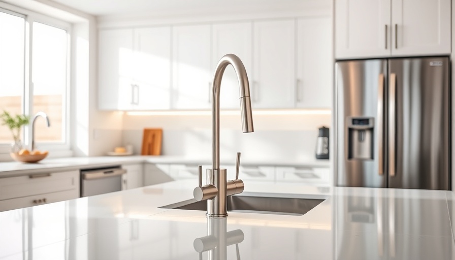Modern stainless steel filtered water tap in bright kitchen.