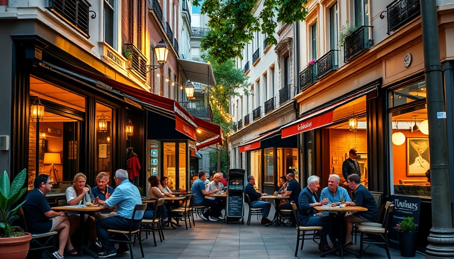 Charming street-side café with outdoor seating, capturing vibrant urban life.