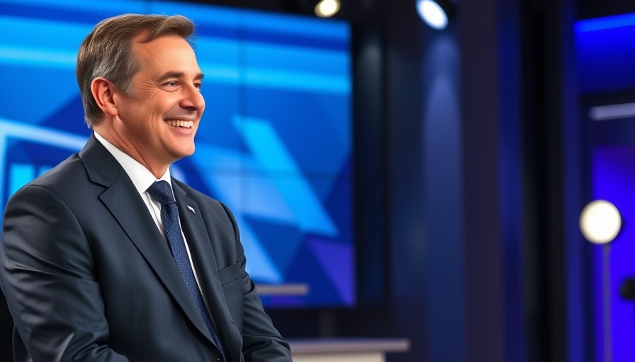 Man in suit smiling during TV interview, Boeing layoffs discussion.