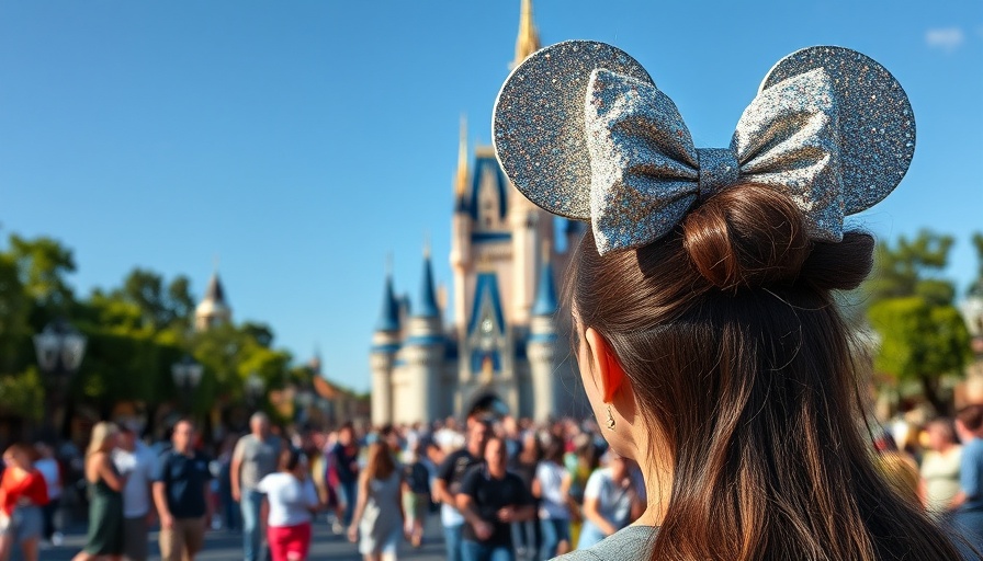 Person wearing Minnie Mouse ears at theme park castle