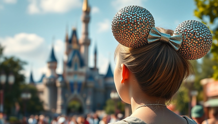Person in sequin mouse ears at theme park, Costa Mesa legal dispute reference.
