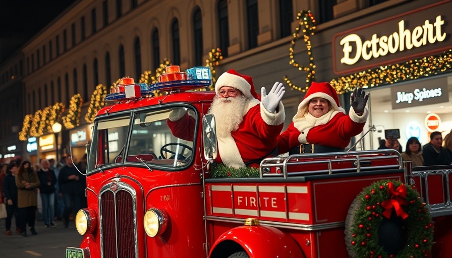 Seal Beach Parade: Santa and Mrs. Claus on vintage fire truck.