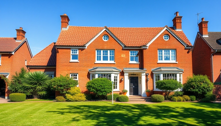 Historic home with red roof and well-maintained fall lawn