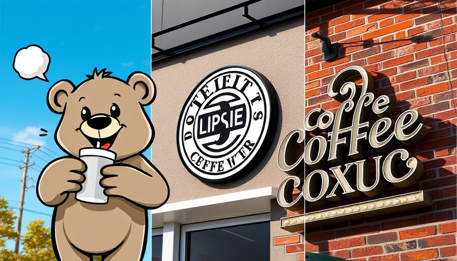 Collection of stylish outdoor lightbox signs: bear cartoon, coffee logo, stylized letters.