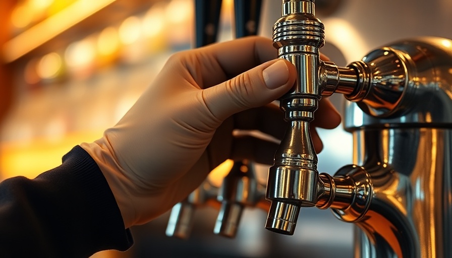 Beer tap cleaning in a bar with gloved hand and cloth.