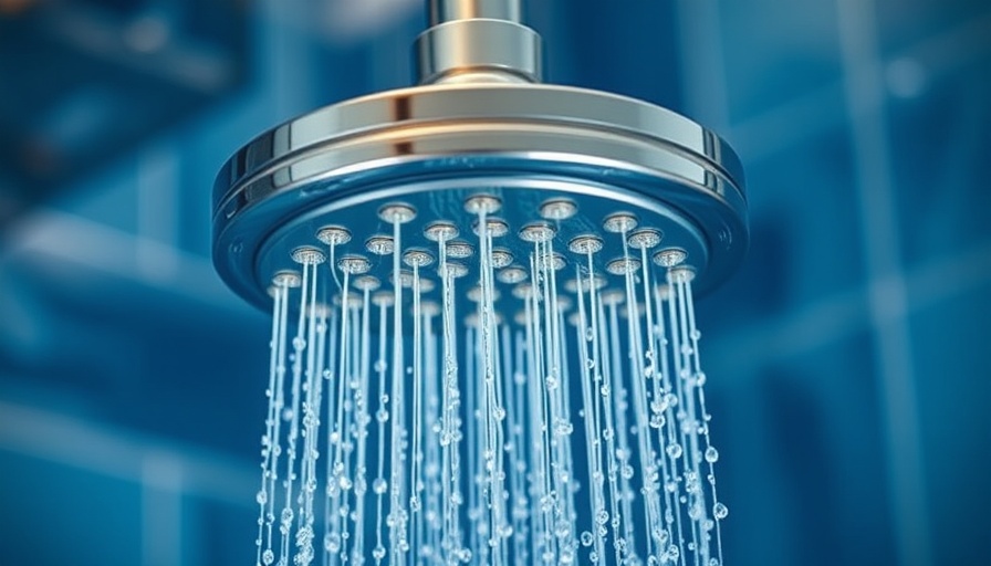 Modern low-flow showerhead with water stream and steam.