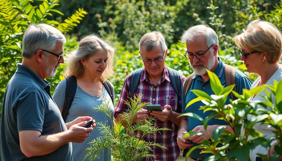 Group observing native plants on educational garden walk