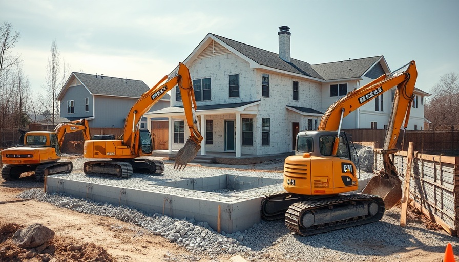 Home renovation construction site with excavators working.