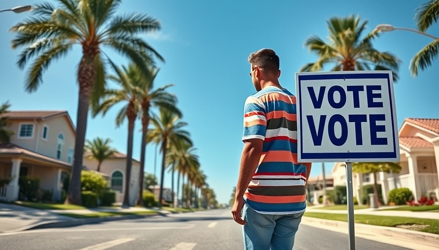 Voter in Huntington Beach walking to polls, election day scene.
