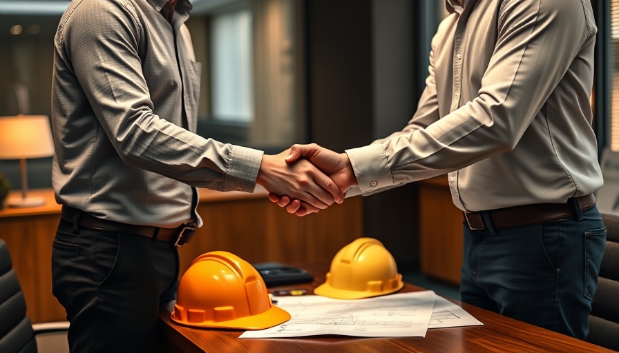 Starting a business: handshake over construction plans.