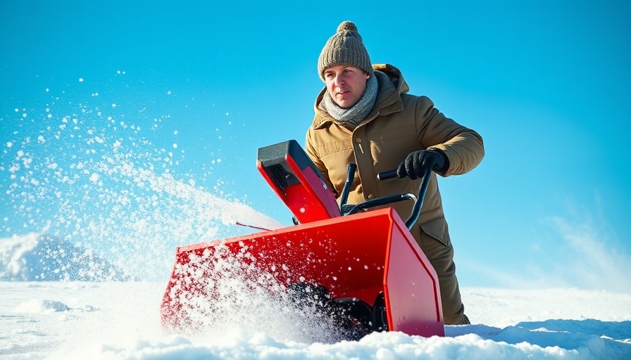 Person using red snowblower on a sunny winter day