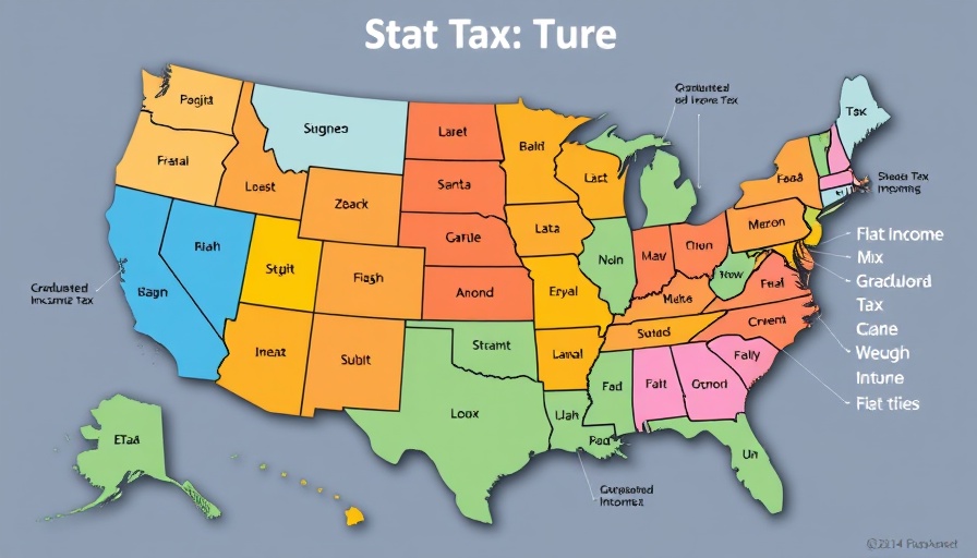 USA map of state tax structures 2025 with flat tax focus.
