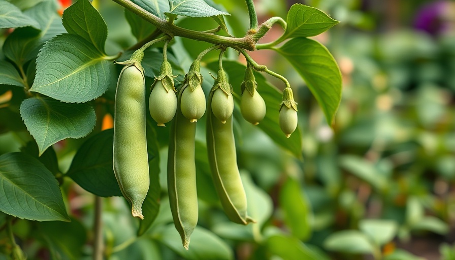 Growing snow peas on a vine with vibrant green pods in a garden.
