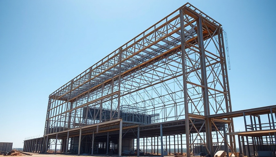 Boise hangar construction site with incomplete metal framework.