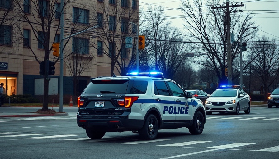 Police SUV in pursuit at city intersection, police pursuit scene.