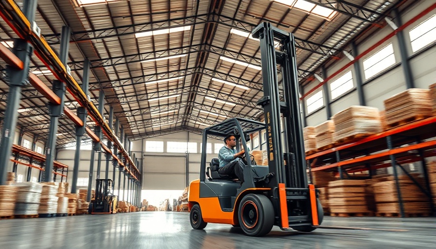 Expensing in manufacturing: forklift moving materials in warehouse.