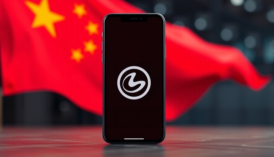 Smartphone logo with blurred Chinese flag backdrop, AI energy demand.