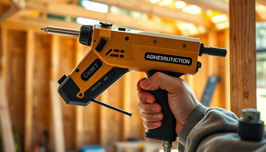 Applying strong adhesive to wooden construction, outdoor setting.