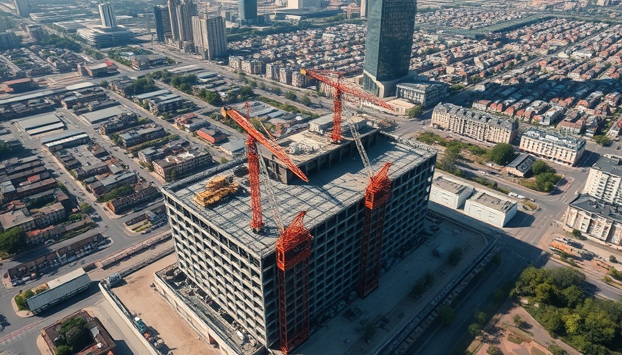 Aerial shot of BVLOS drones monitoring construction site.