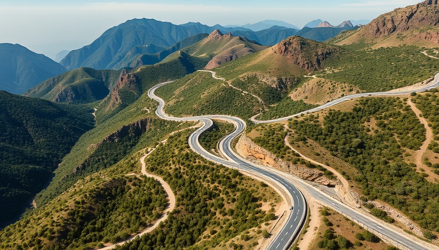 Aerial view of Granite Construction highway project in mountainous terrain.
