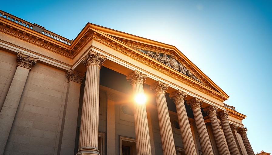 Neoclassical architecture illuminated, symbolizing tax reform.