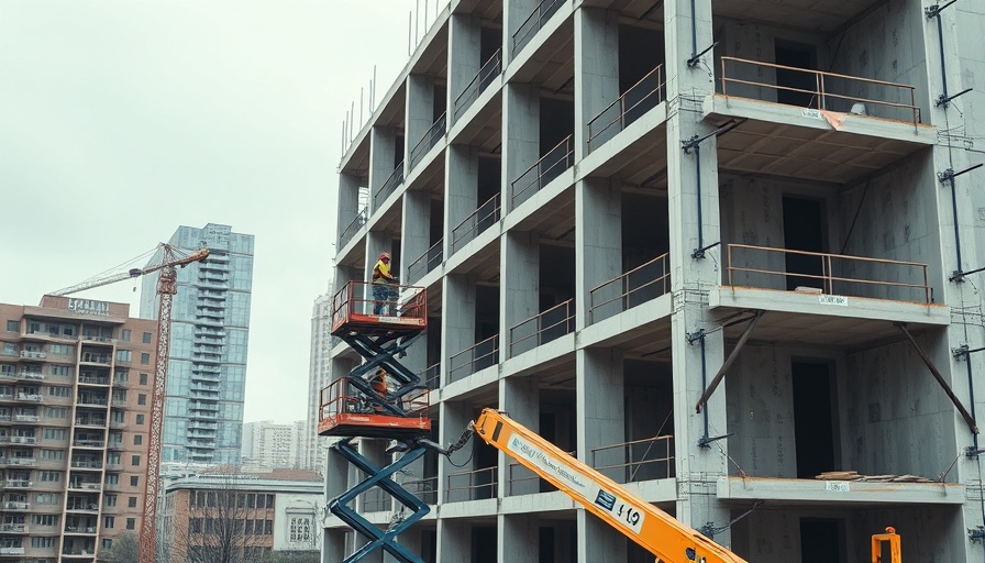 Sherwin-Williams HQ delay at construction site with workers on lift.