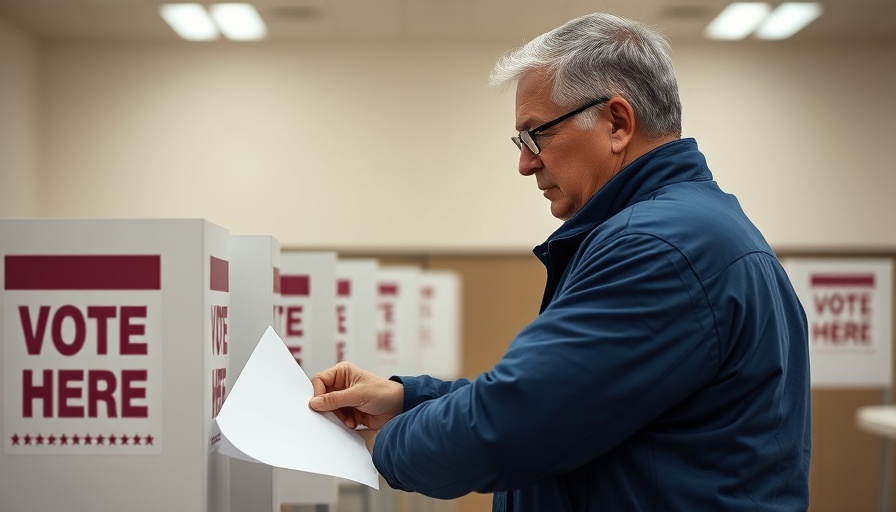 Huntington Beach voter at polling booth under voter ID law.