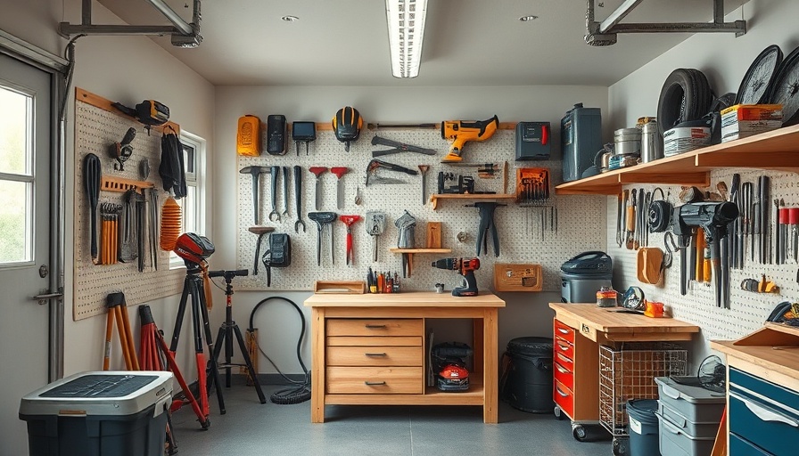 Efficient garage workshop with organized tools and workbench setup.