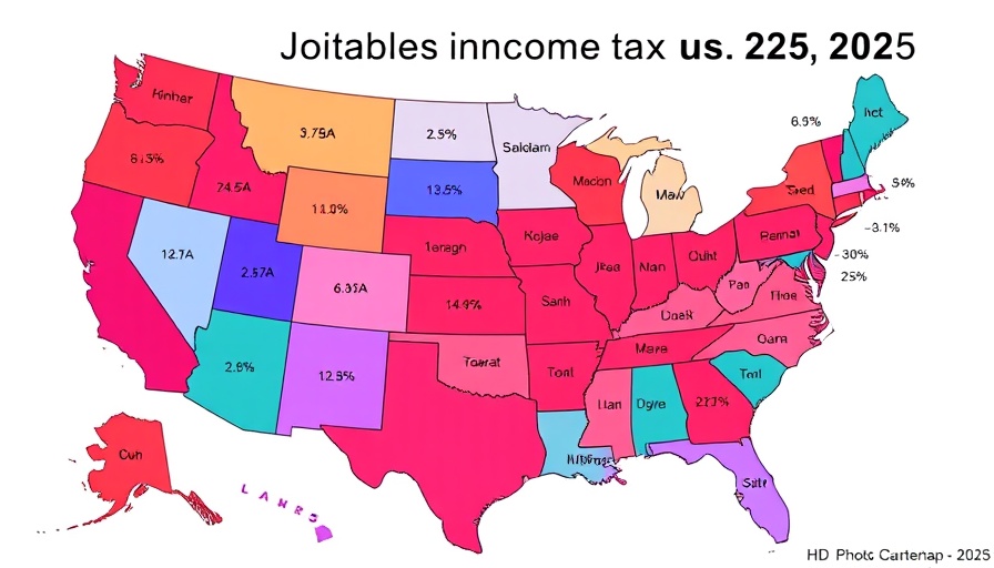 2025 State Individual Income Tax Rates map showing varying tax rates across the United States.