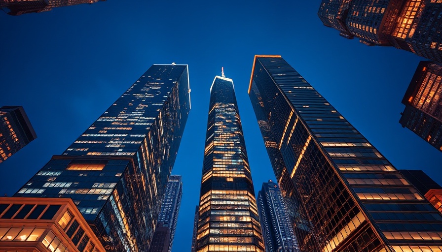 Modern skyscrapers at night symbolizing reducing Germany corporate tax rate 25 percent.