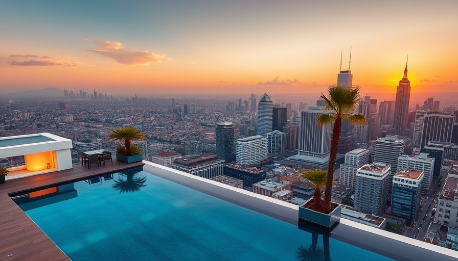 Lakeland verandahs Dubai installation with pool and palms at sunset.
