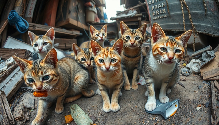 Feral cats eating in an urban setting, illustrating TNR policy for feral cats in Costa Mesa.