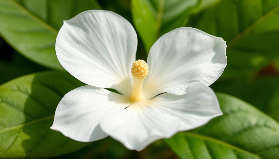 Japanese Stewartia flower blooming vividly in natural garden setting.