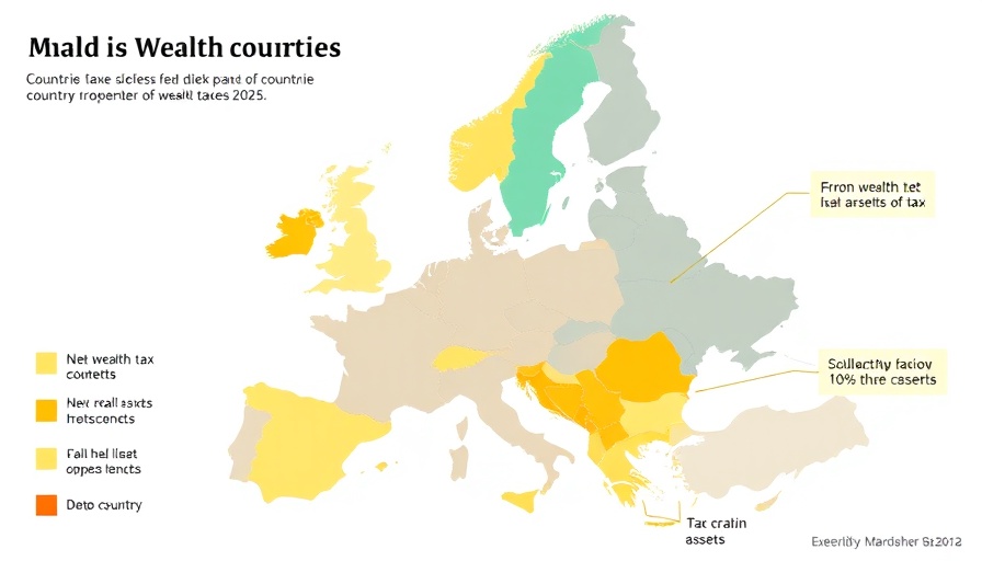 Europe map showing wealth taxes in 2025, informative infographic.