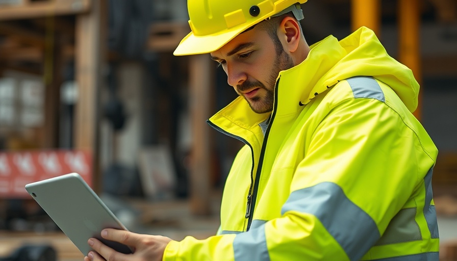 Construction worker assessing data on-site, Costain deal for Sizewell C.