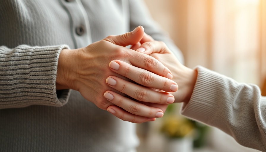 Comforting hands symbolizing caregiver support, addressing caregiver burnout.