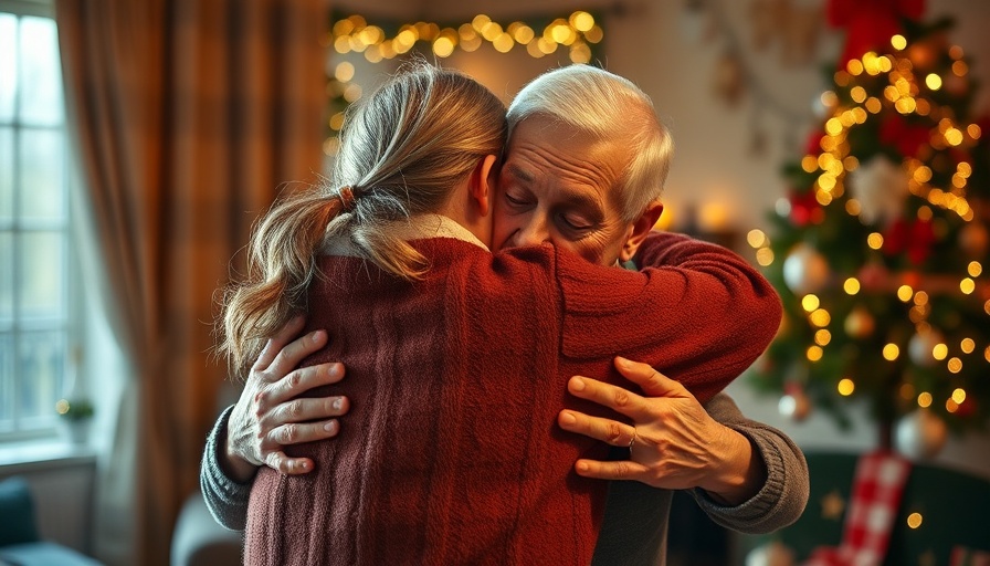 Senior living holiday celebrations with joyful embrace.
