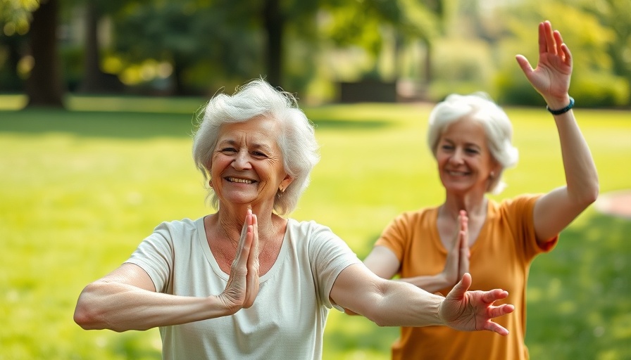 Integrative Health for Seniors: elderly woman doing yoga with a young woman outdoors.