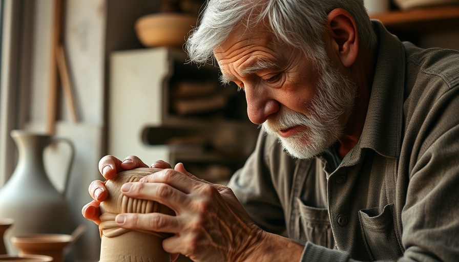 Inspiring senior artist crafting clay, redefining aging.