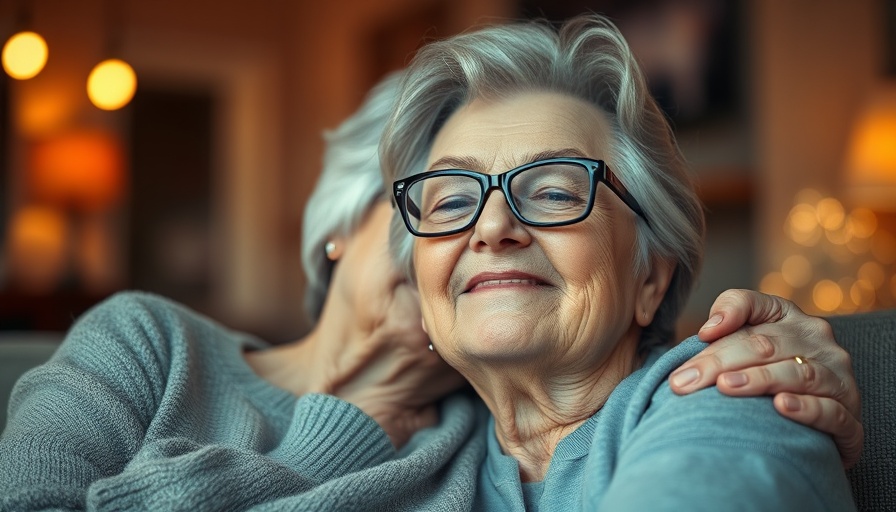 Elderly woman held by companion, highlighting care for older adults.