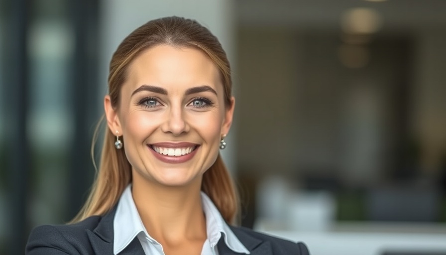 Smiling professional woman confidently posing, attracting and retaining high-quality staff.